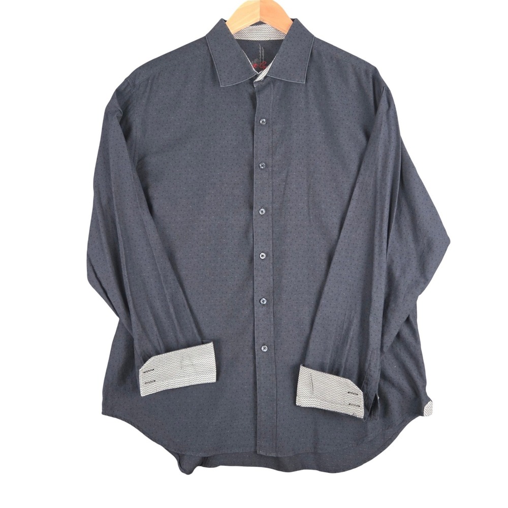 Robert Graham Navy Blue Polka Dot Flip Sleeve Button Down Shirt Size XL Casual